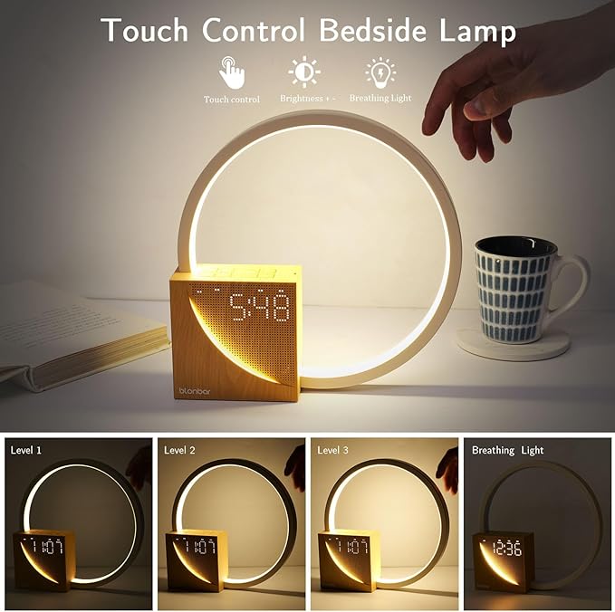 Touch Bedside Lamp & Alarm Clock | Dimmable LED Light