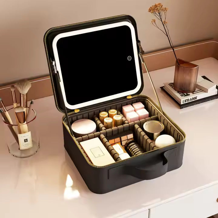 Smart LED Makeup Bag | Travel Cosmetic Case with Mirror